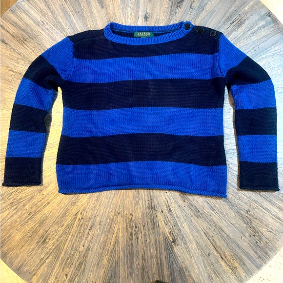 Lauren Ralph Lauren Blue and Black Varsity Crewneck Sweater Petite Small‎ - Picture 1 of 10
